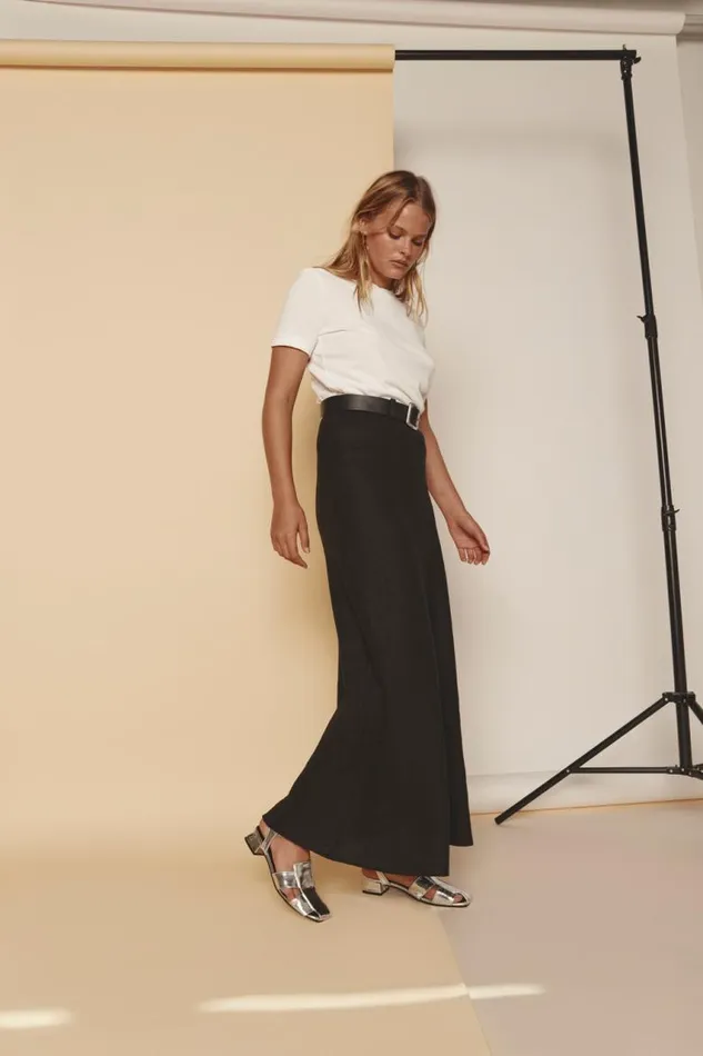 VRG GRL Ena Linen Bias Cut Maxi Skirt Black Women Skirts