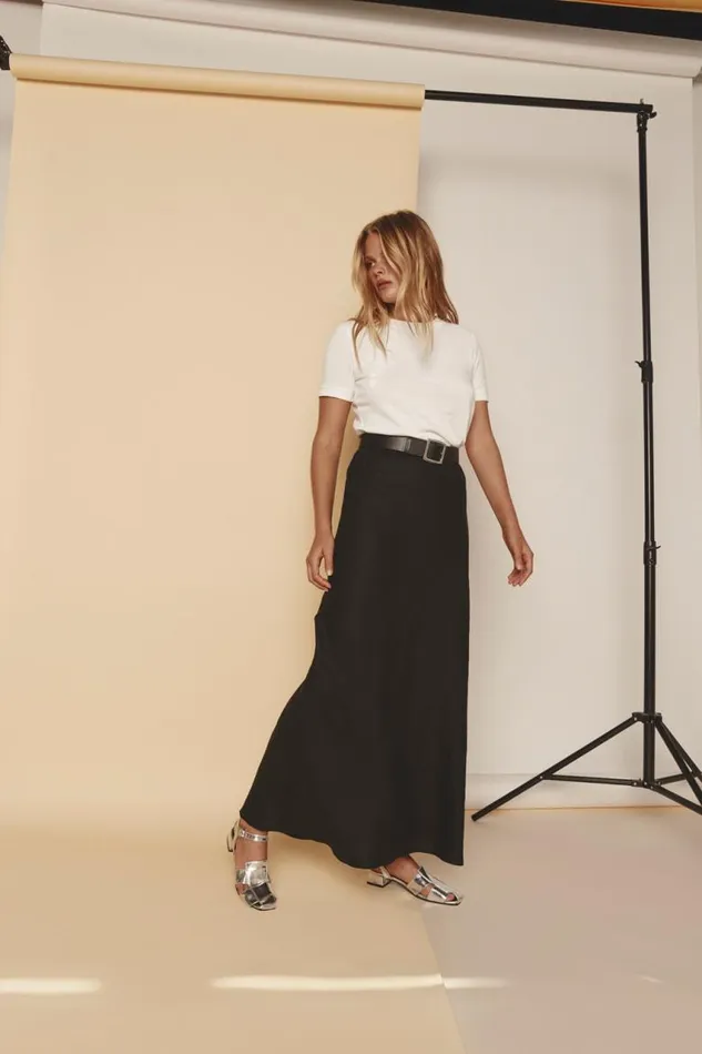 VRG GRL Ena Linen Bias Cut Maxi Skirt Black Women Skirts
