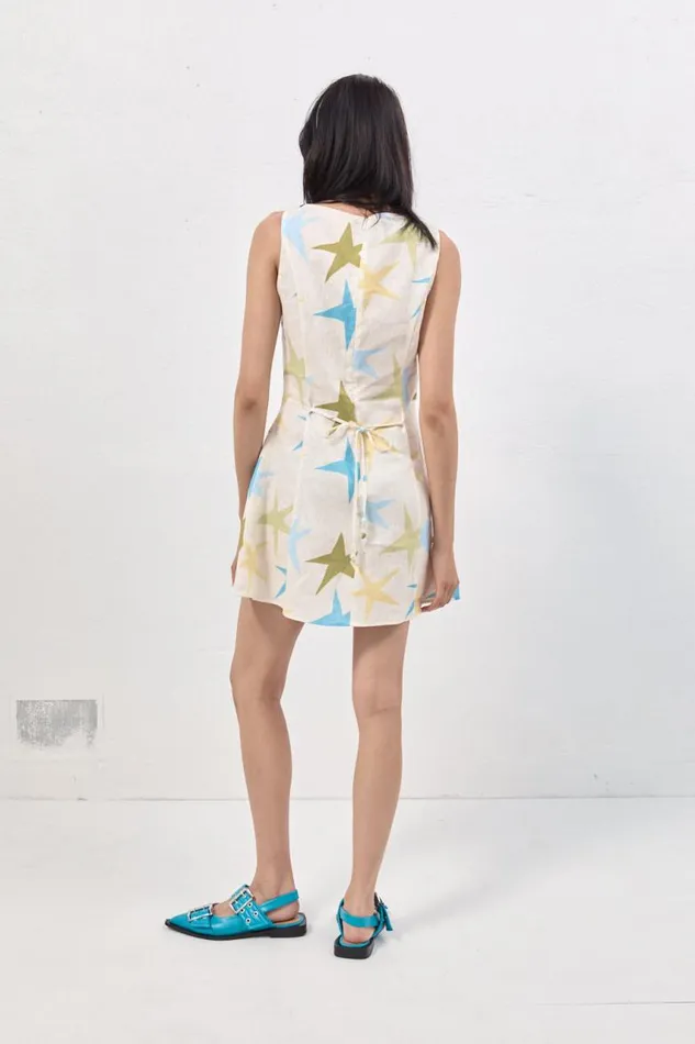 VRG GRL Esther Linen Mini Dress Star Women Mini Dresses