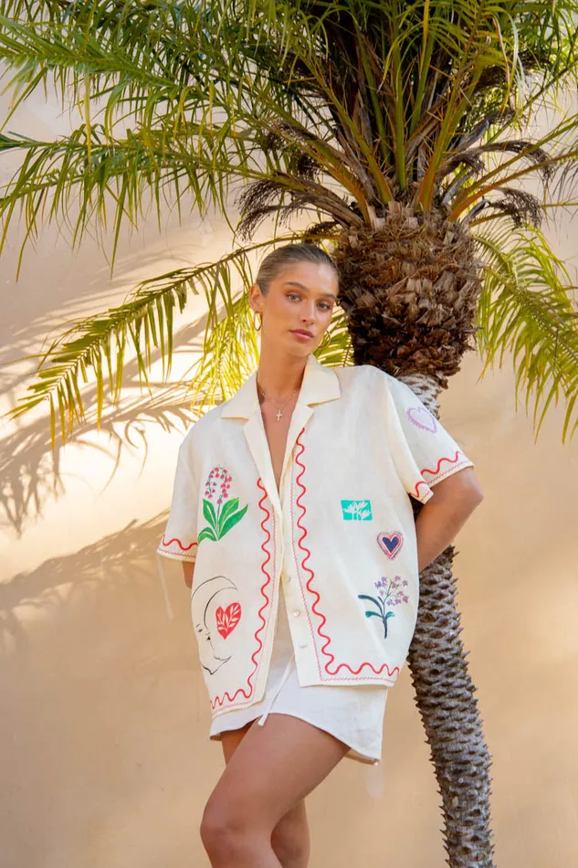 VRG GRL Flora On Film Linen Shirt Cream Women Shirts