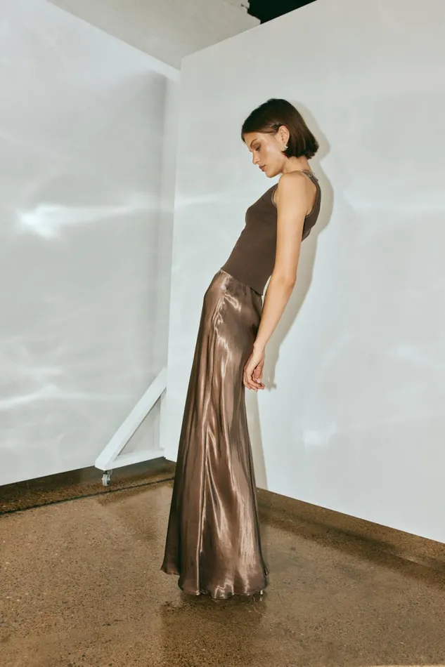 VRG GRL Florence Bias Cut Maxi Skirt Chocolate Women Skirts