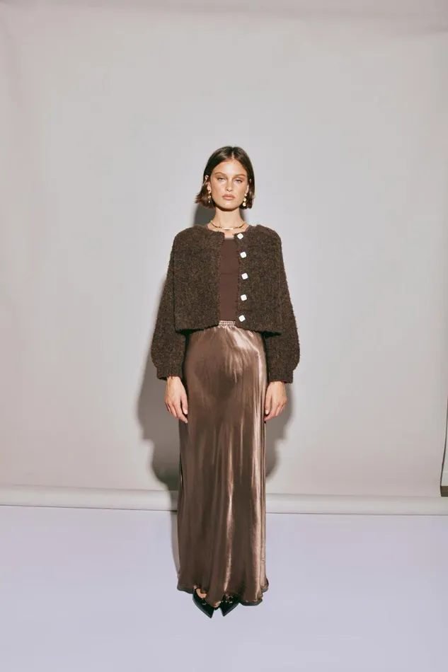VRG GRL Florence Bias Cut Maxi Skirt Chocolate Women Skirts