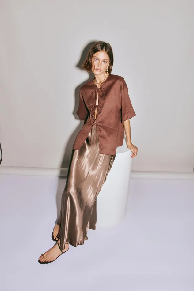 VRG GRL Florence Bias Cut Maxi Skirt Chocolate Women Skirts