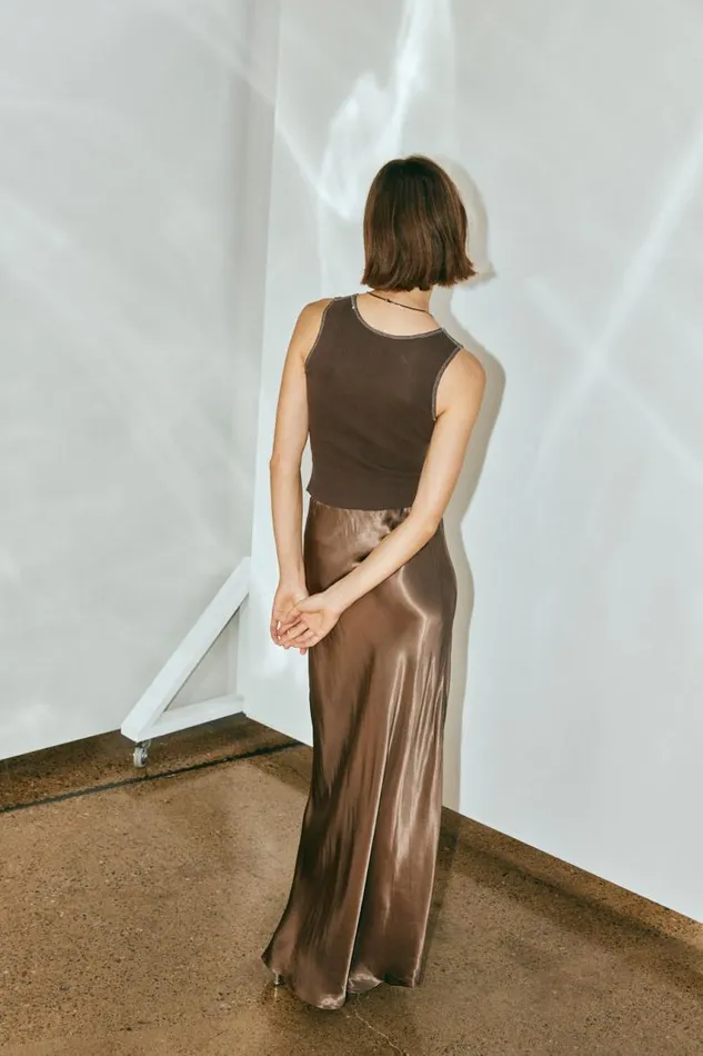 VRG GRL Florence Bias Cut Maxi Skirt Chocolate Women Skirts