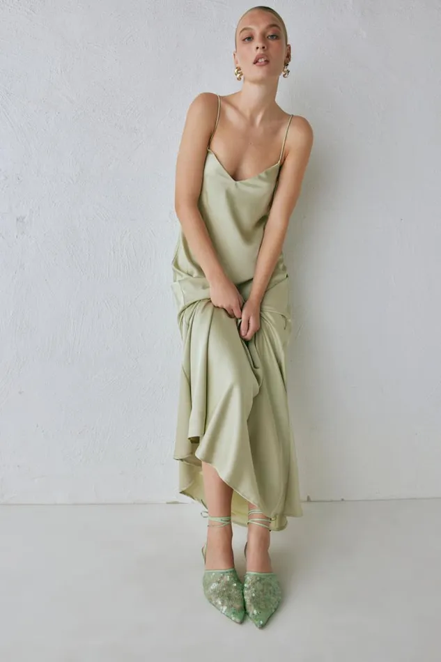 VRG GRL Ida Satin Maxi Dress Sage Women MidiMaxi Dresses