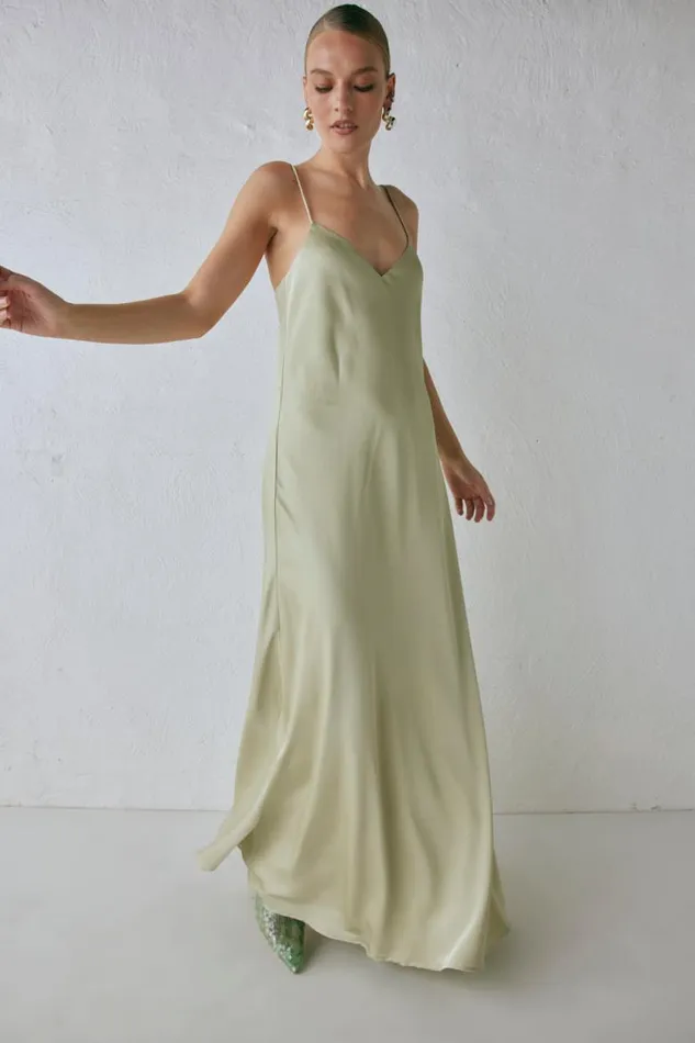 VRG GRL Ida Satin Maxi Dress Sage Women MidiMaxi Dresses