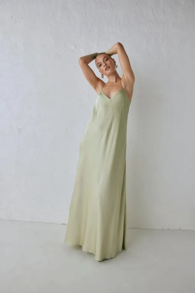 VRG GRL Ida Satin Maxi Dress Sage Women MidiMaxi Dresses