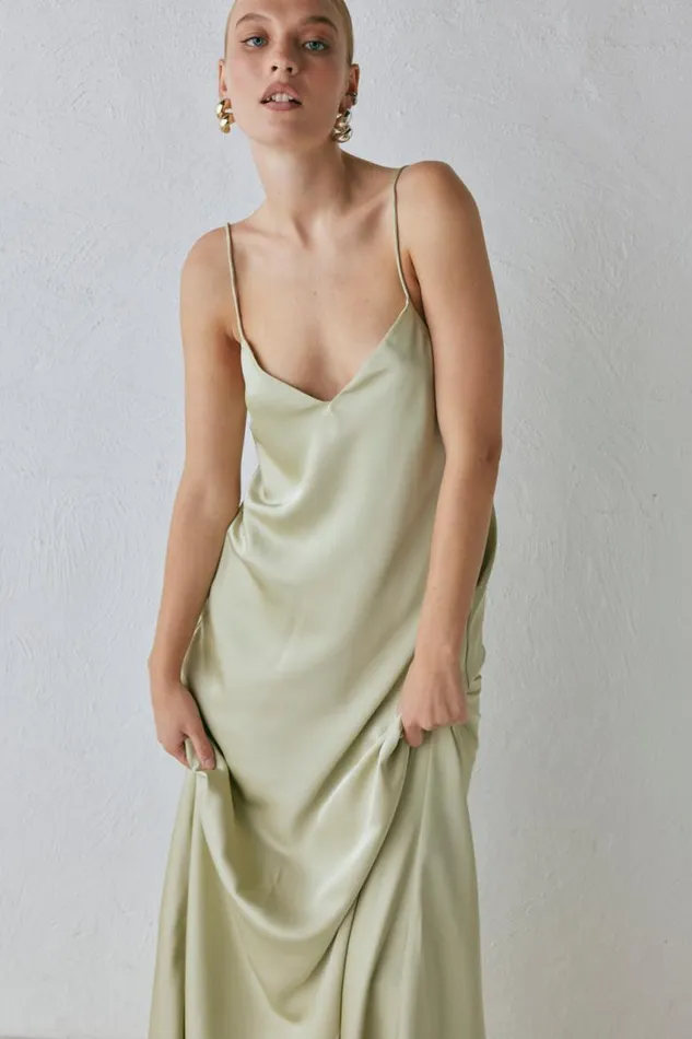 VRG GRL Ida Satin Maxi Dress Sage Women MidiMaxi Dresses