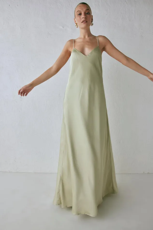 VRG GRL Ida Satin Maxi Dress Sage Women MidiMaxi Dresses