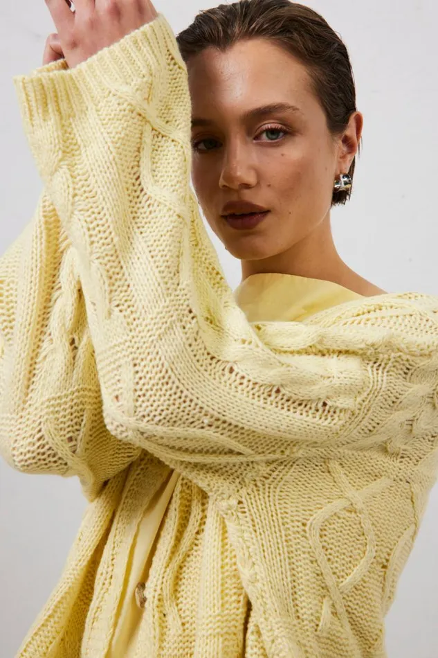 VRG GRL Lola Knit Cardigan Lemon Women JumpersSweaters