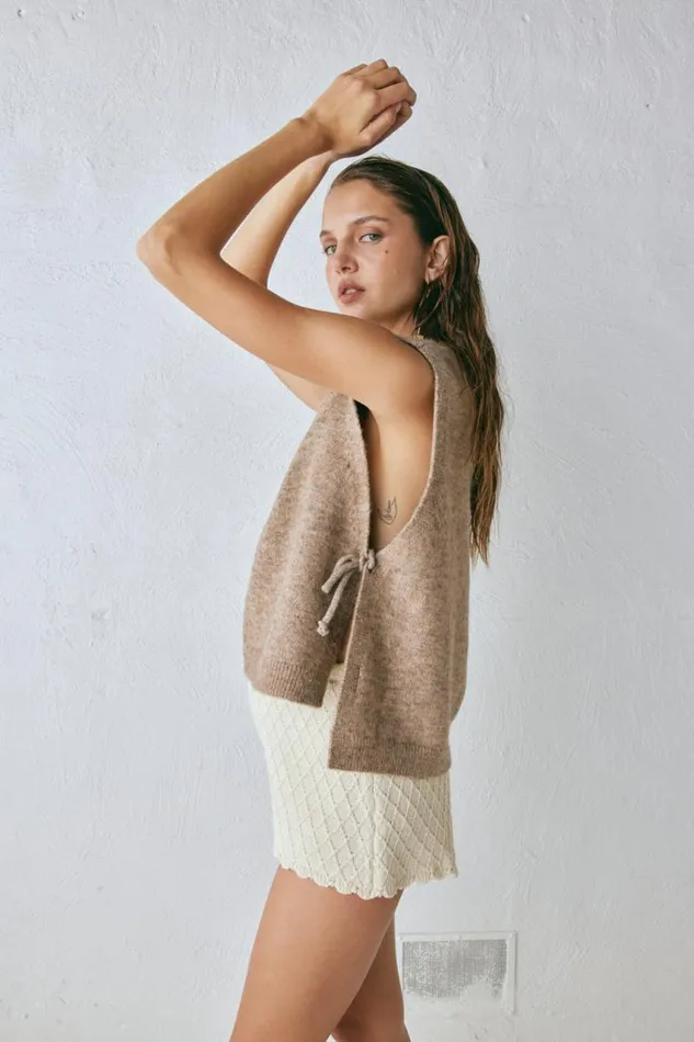 VRG GRL Molly Knit Vest Taupe Women Vests