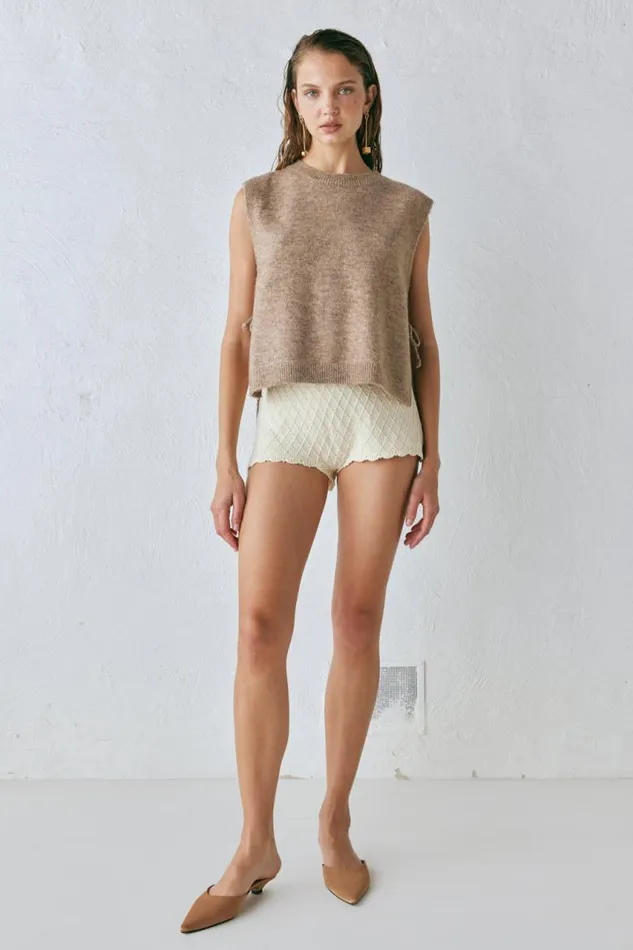 VRG GRL Molly Knit Vest Taupe Women Vests