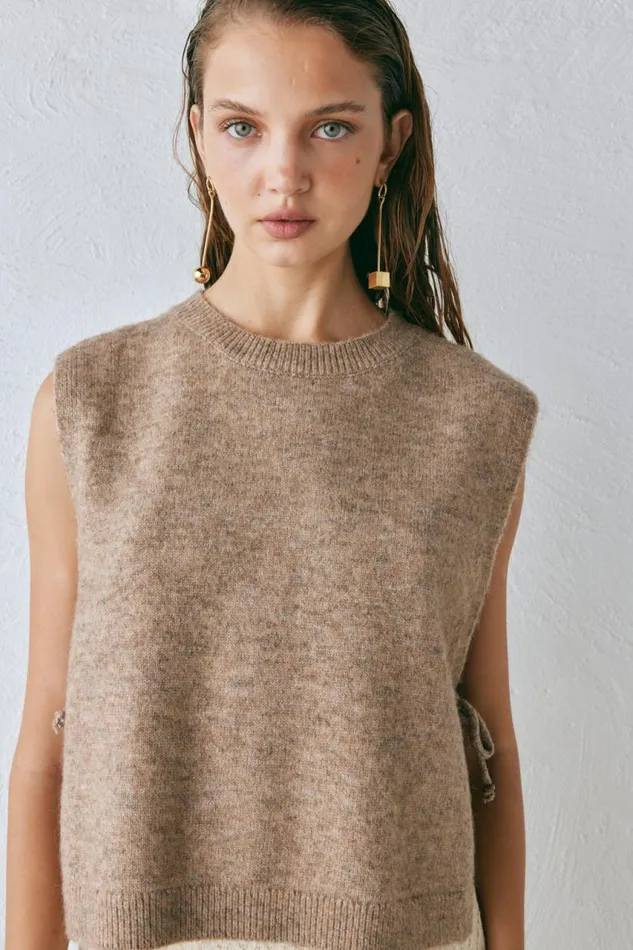 VRG GRL Molly Knit Vest Taupe Women Vests