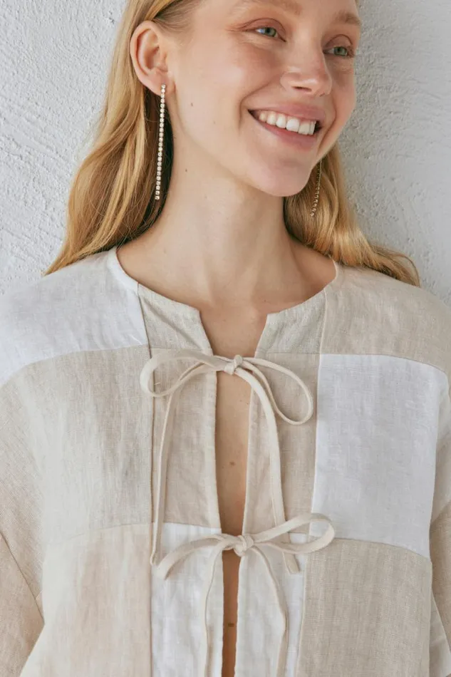 VRG GRL Naomi Linen Smock Top Natural Women Short Sleeve