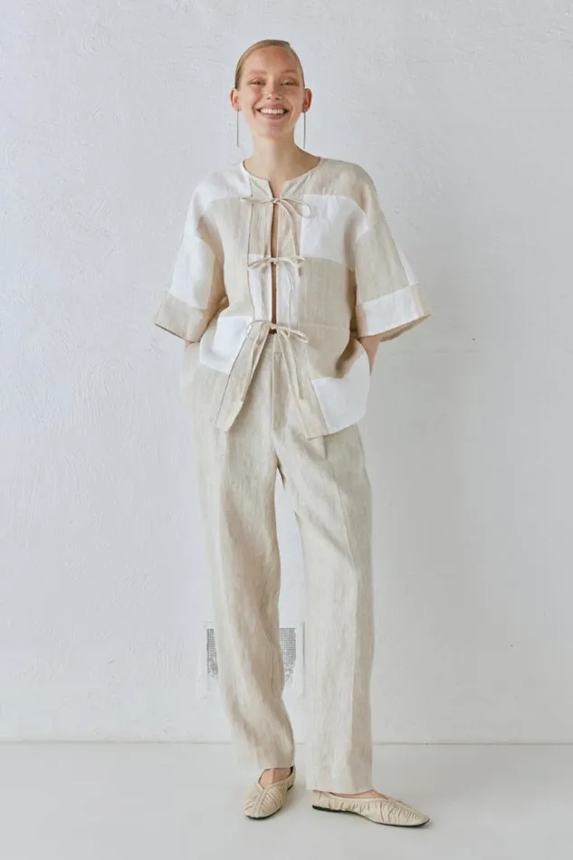 VRG GRL Naomi Linen Smock Top Natural Women Short Sleeve
