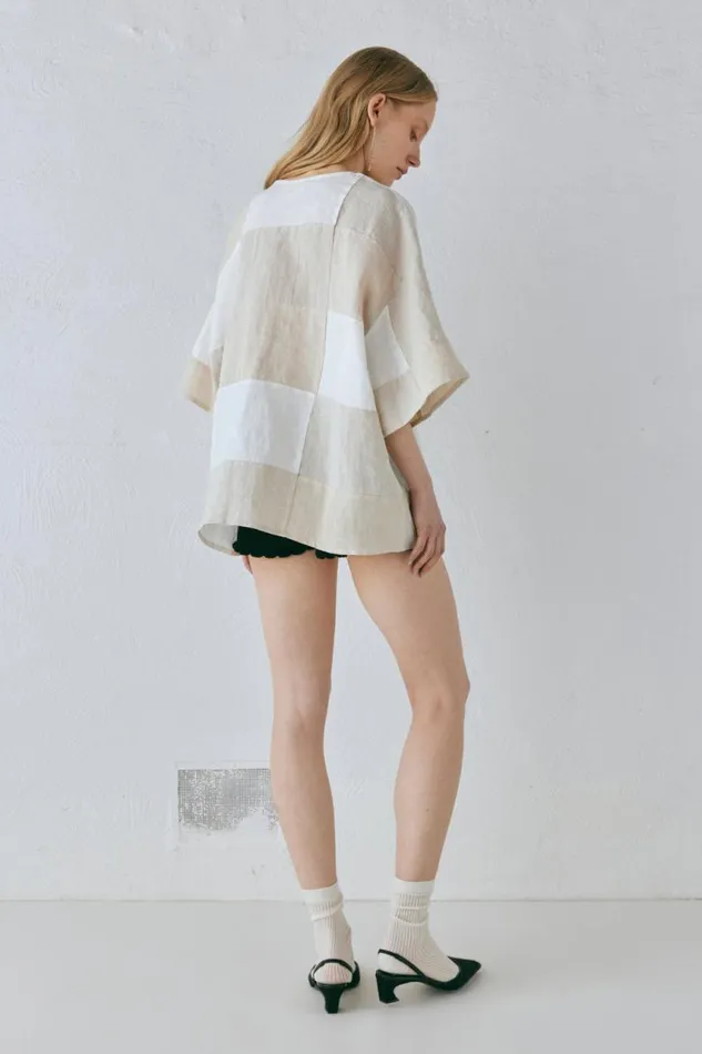 VRG GRL Naomi Linen Smock Top Natural Women Short Sleeve