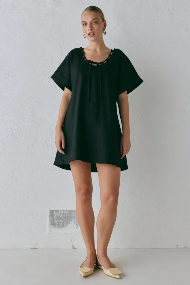VRG GRL Nellie Linen Mini Dress Black Women Mini Dresses