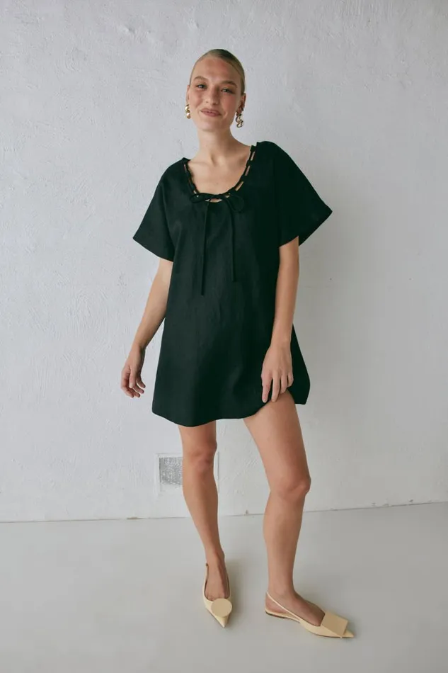 VRG GRL Nellie Linen Mini Dress Black Women Mini Dresses