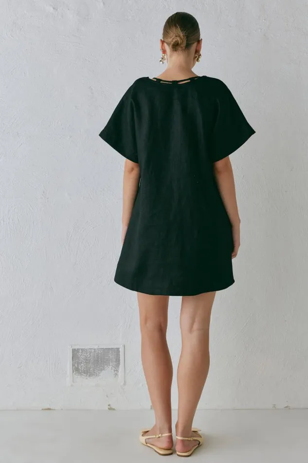 VRG GRL Nellie Linen Mini Dress Black Women Mini Dresses