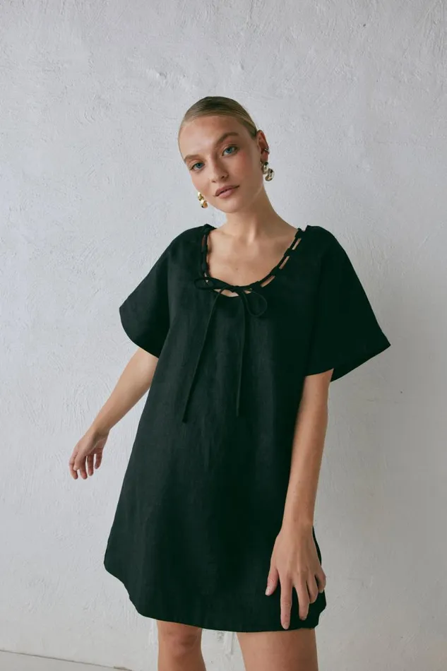VRG GRL Nellie Linen Mini Dress Black Women Mini Dresses
