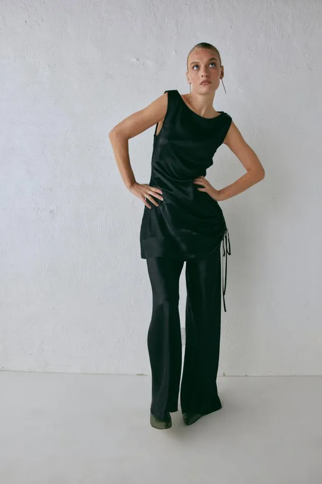 VRG GRL Rae Satin Pants Black Women Sets