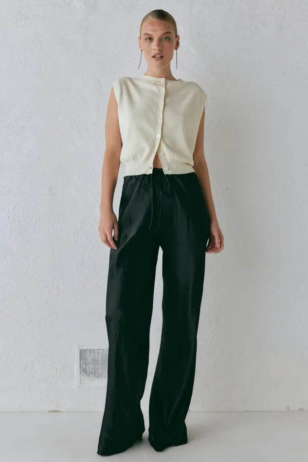 VRG GRL Rae Satin Pants Black Women Sets