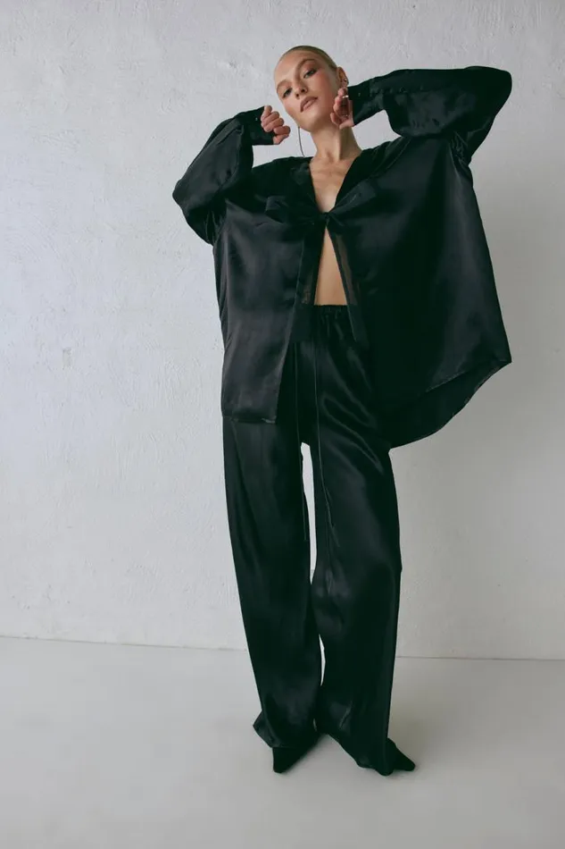 VRG GRL Rae Satin Pants Black Women Sets