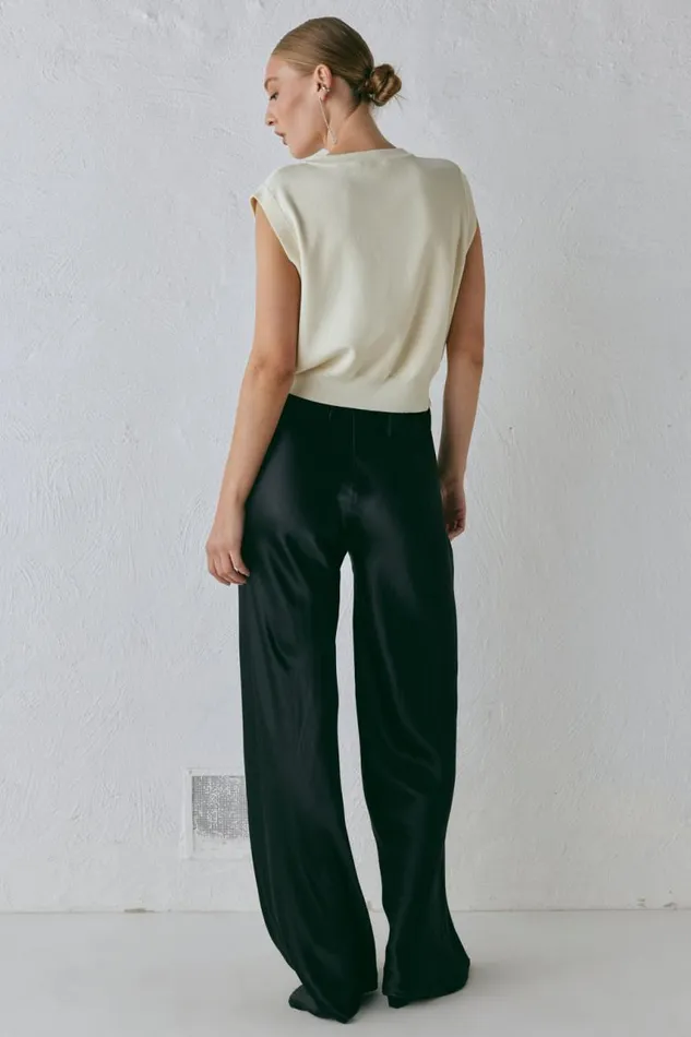 VRG GRL Rae Satin Pants Black Women Sets