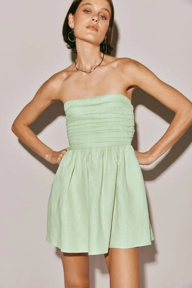 VRG GRL Saint Malo Linen Mini Dress Sage Women Mini Dresses