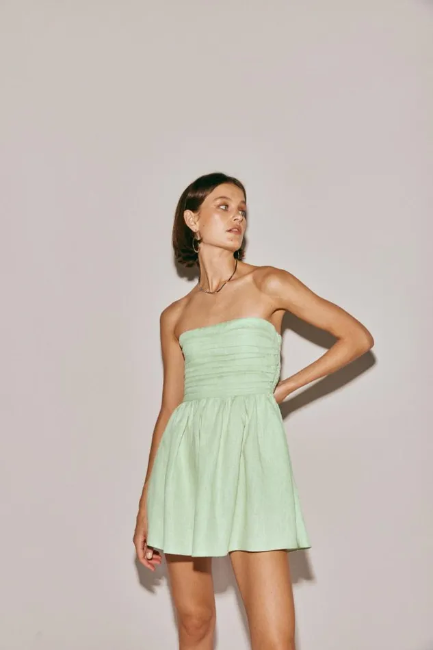 VRG GRL Saint Malo Linen Mini Dress Sage Women Mini Dresses