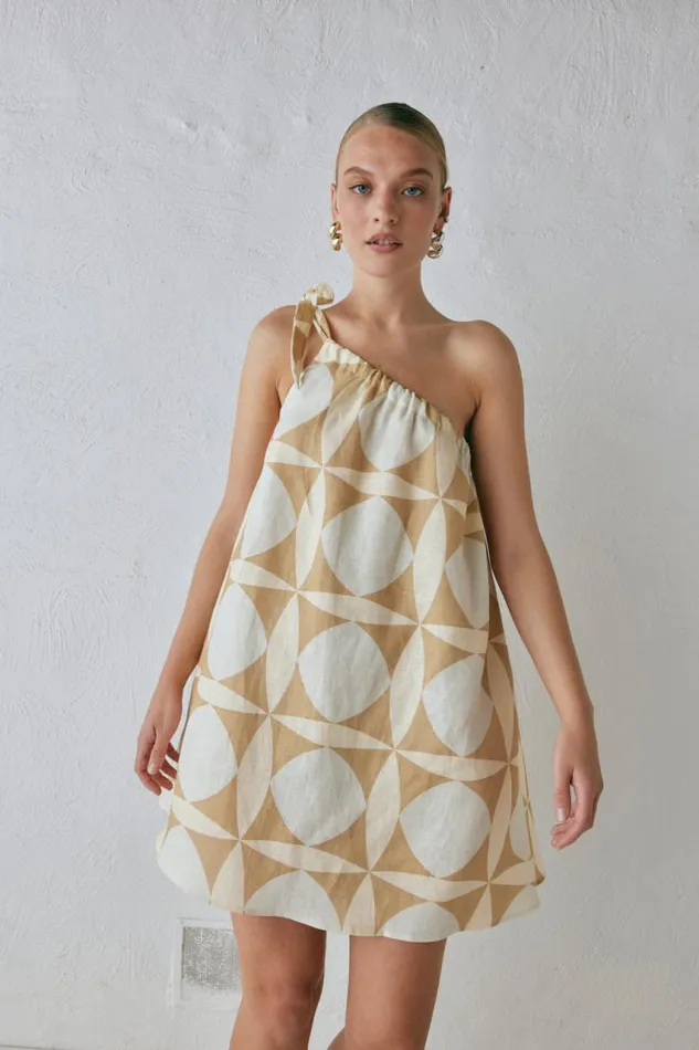 VRG GRL Slow Living Linen Mini Dress Scope Women Mini Dresses