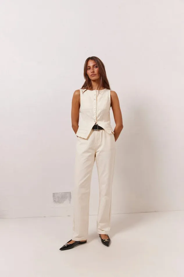 VRG GRL Suki Denim Vest Cream Women Sets