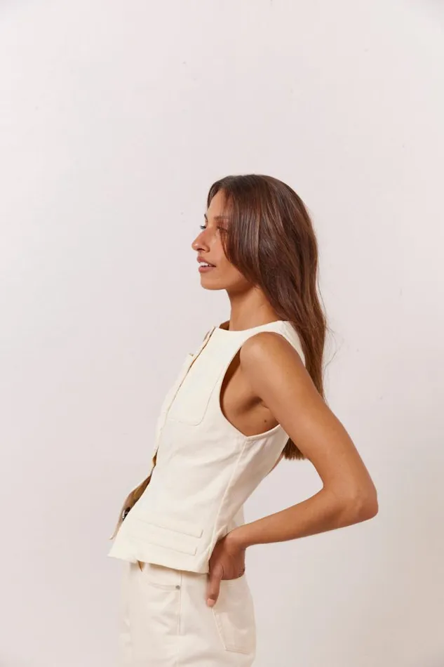VRG GRL Suki Denim Vest Cream Women Sets