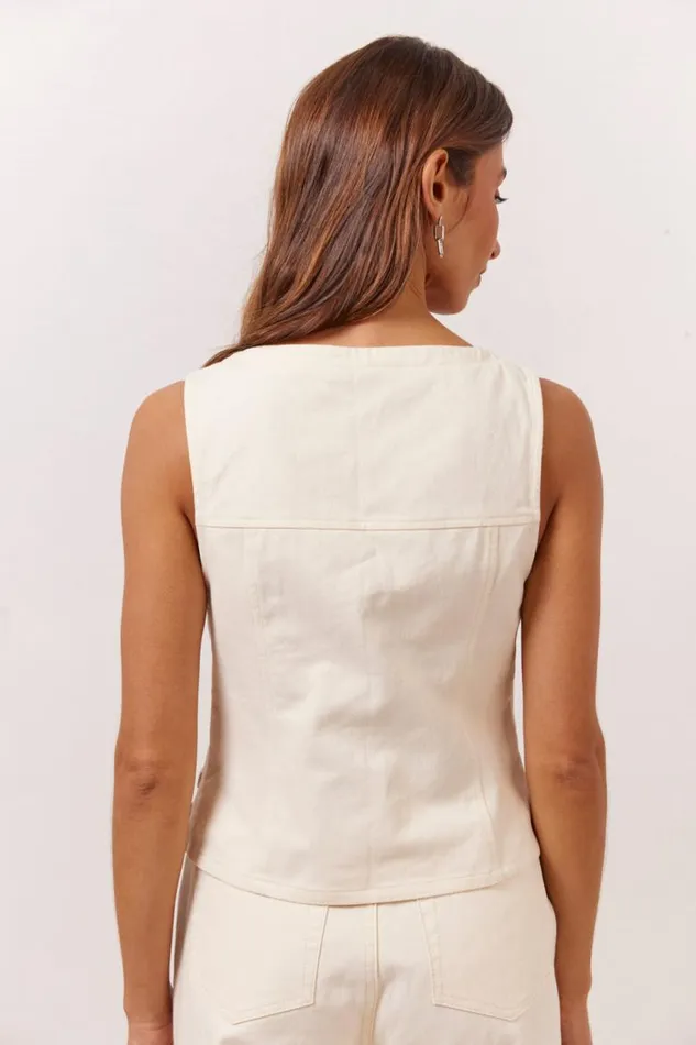 VRG GRL Suki Denim Vest Cream Women Sets