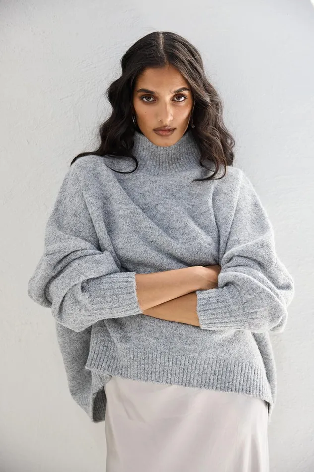 VRG GRL Yumi Knit Jumper Grey Marle Women JumpersSweaters