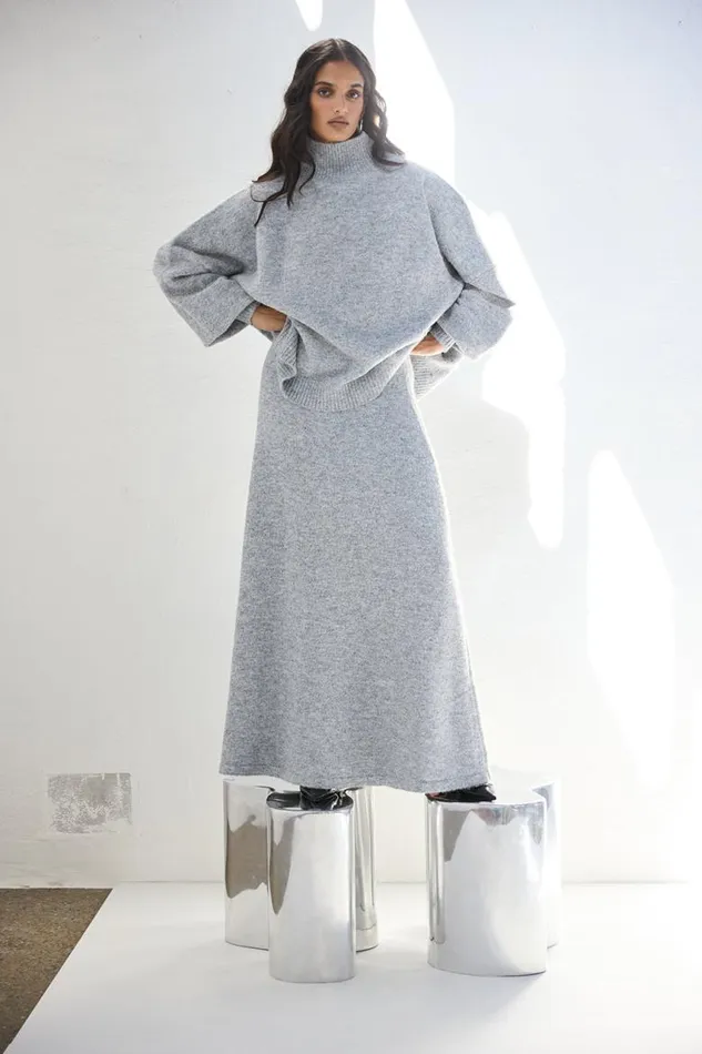 VRG GRL Yumi Knit Jumper Grey Marle Women JumpersSweaters
