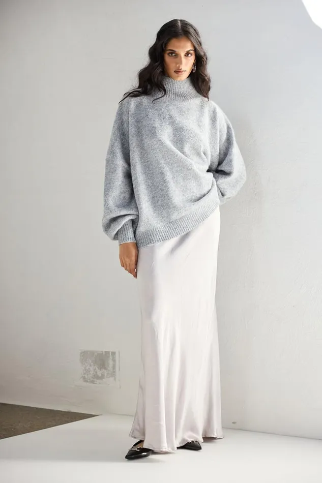 VRG GRL Yumi Knit Jumper Grey Marle Women JumpersSweaters