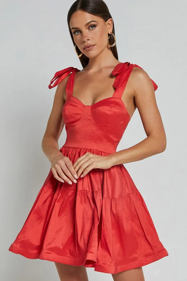 Wednesday Mini Dress 8211 Tie Shoulder Bustier Tiered Dress In Red Women Showpo Dresses