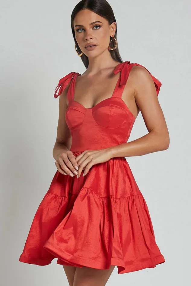 Wednesday Mini Dress 8211 Tie Shoulder Bustier Tiered Dress In Red Women Showpo Dresses