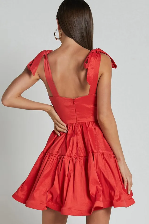 Wednesday Mini Dress 8211 Tie Shoulder Bustier Tiered Dress In Red Women Showpo Dresses