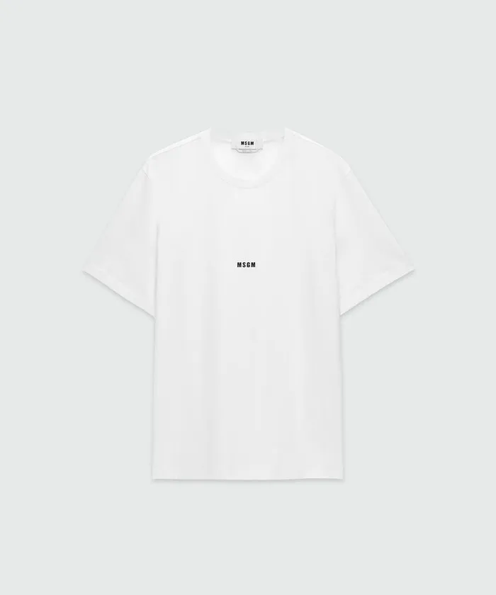 White Jersey TShirt With Micro Logo Print Men MSGM Tshirts