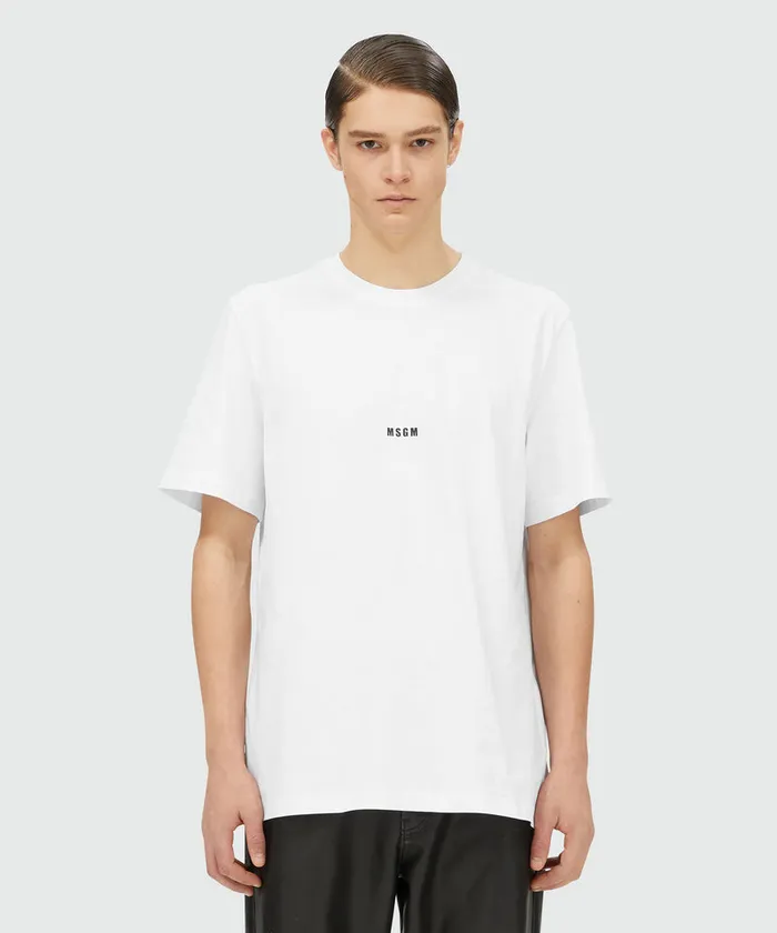 White Jersey TShirt With Micro Logo Print Men MSGM Tshirts