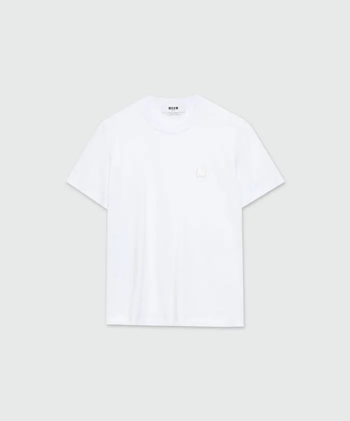 White Jersey TShirt With Mwave Logo Women MSGM Tshirts