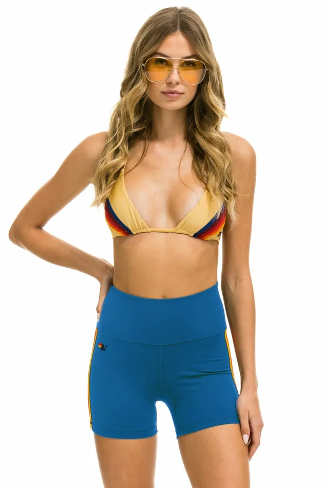 Women 5 STRIPE RAINBOW 4 INCH HIRISE BIKER SHORT 8211 CARIBBEAN Aviator Nation Shorts Women 5 STRIPE RAINBOW 4 INCH HIRISE BIKER SHORT 8211 CARIBBEAN Aviator Nation Shorts