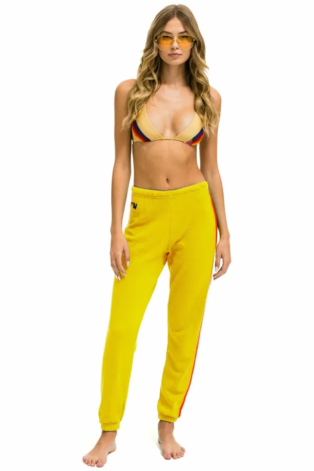 Women 5 STRIPE SWEATPANTS 8211 LEMON YELLOW PURPLE Aviator Nation Sweatpants Women 5 STRIPE SWEATPANTS 8211 LEMON YELLOW PURPLE Aviator Nation Sweatpants