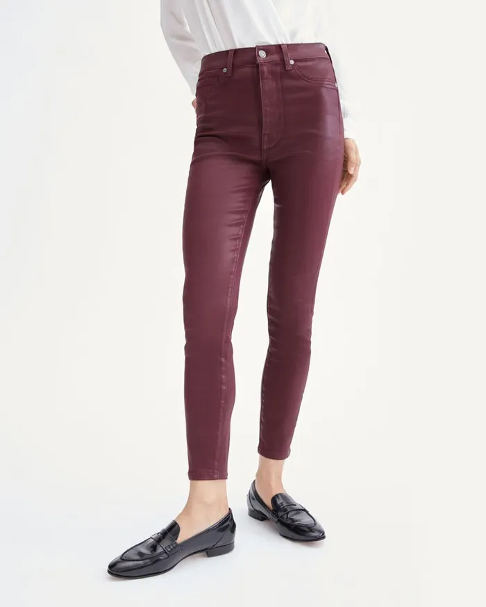 Women 7 For All Mankind Ankle Coated High Waist Ankle Skinny In Merlot