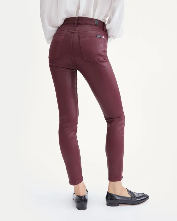Women 7 For All Mankind Ankle Coated High Waist Ankle Skinny In Merlot