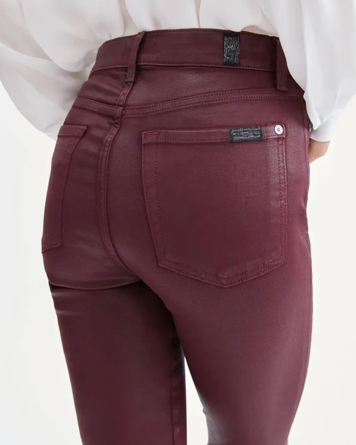 Women 7 For All Mankind Ankle Coated High Waist Ankle Skinny In Merlot