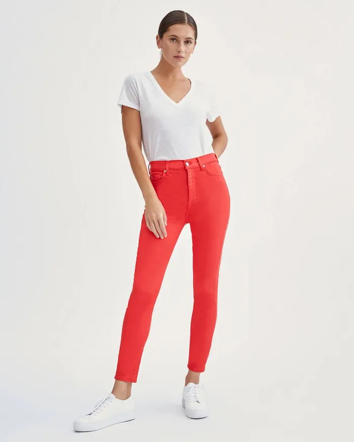 Women 7 For All Mankind Ankle High Waist Ankle Skinny In Solid Red