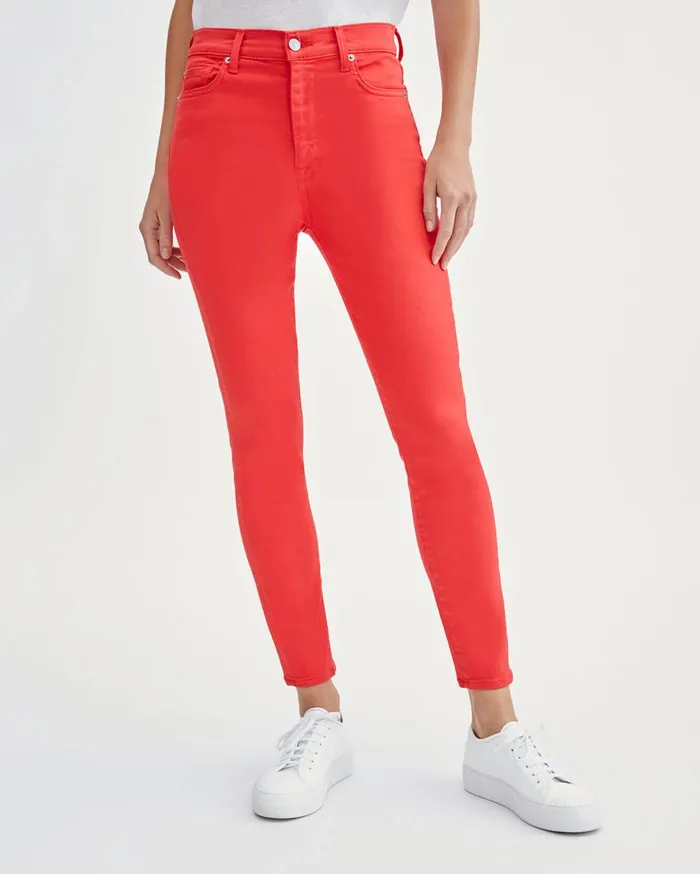 Women 7 For All Mankind Ankle High Waist Ankle Skinny In Solid Red